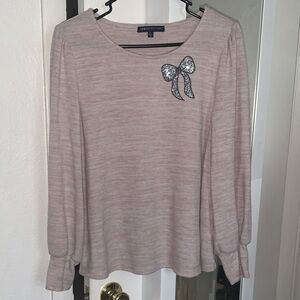 Adrienne Vittadini Pale Blush Long-Sleeve Top with Bow